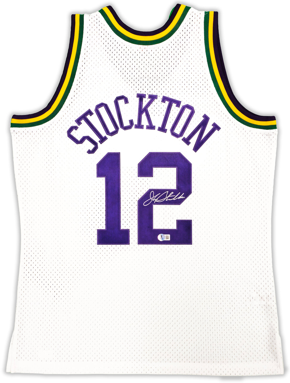 Utah Jazz John Stockton Autographed White Authentic Mitchell & Ness 1991-92 Hardwood Classic Swingman Jersey Size L Beckett BAS Witness Stock #224339