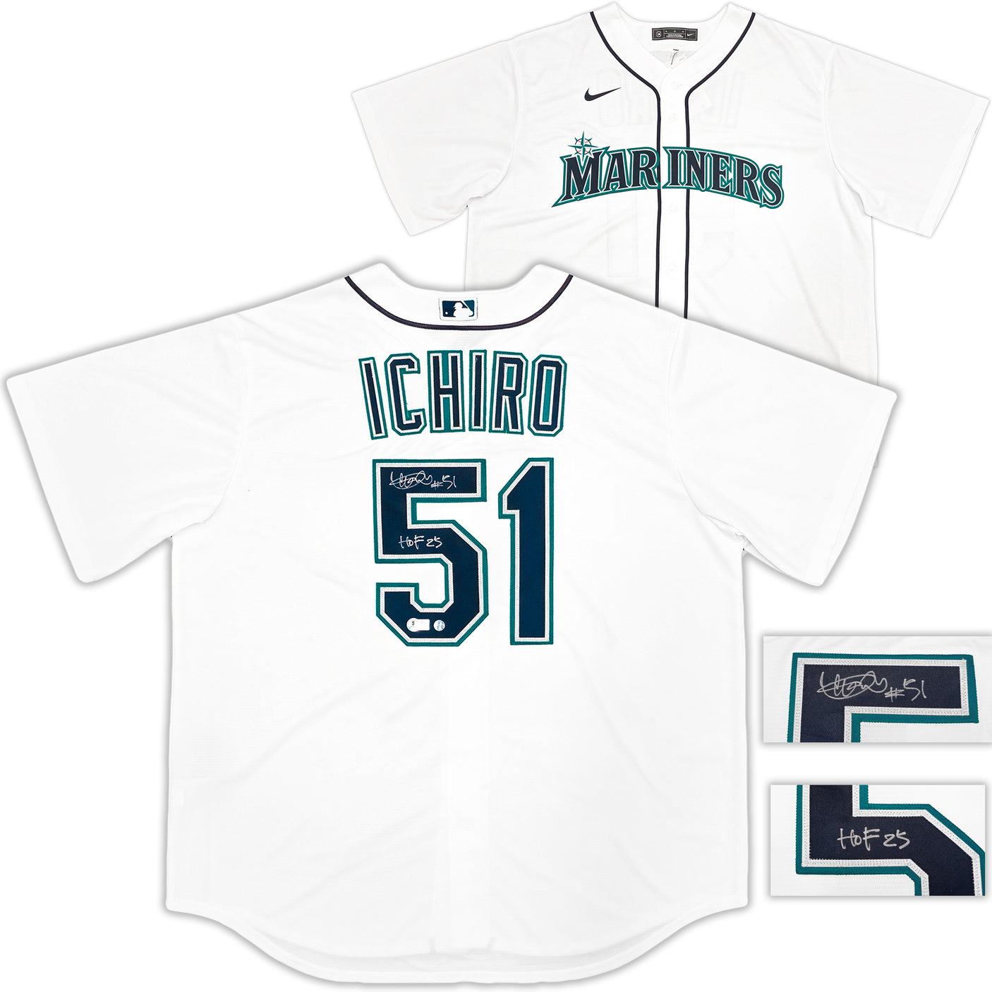 Seattle Mariners Ichiro Suzuki Autographed White Nike Jersey Size XL "HOF 25" IS Holo & Beckett BAS Witness QR Stock #238310