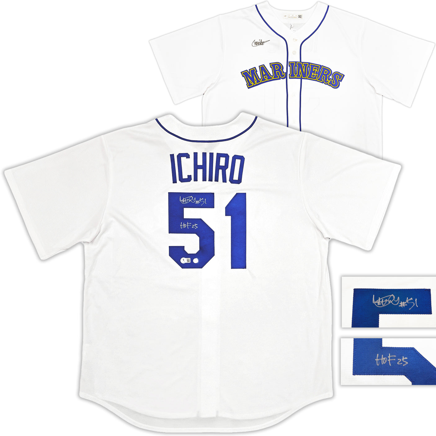 Seattle Mariners Ichiro Suzuki Autographed White Nike Cooperstown Collection Jersey Size XL "HOF 25" IS Holo & Beckett BAS Witness QR Stock #238318