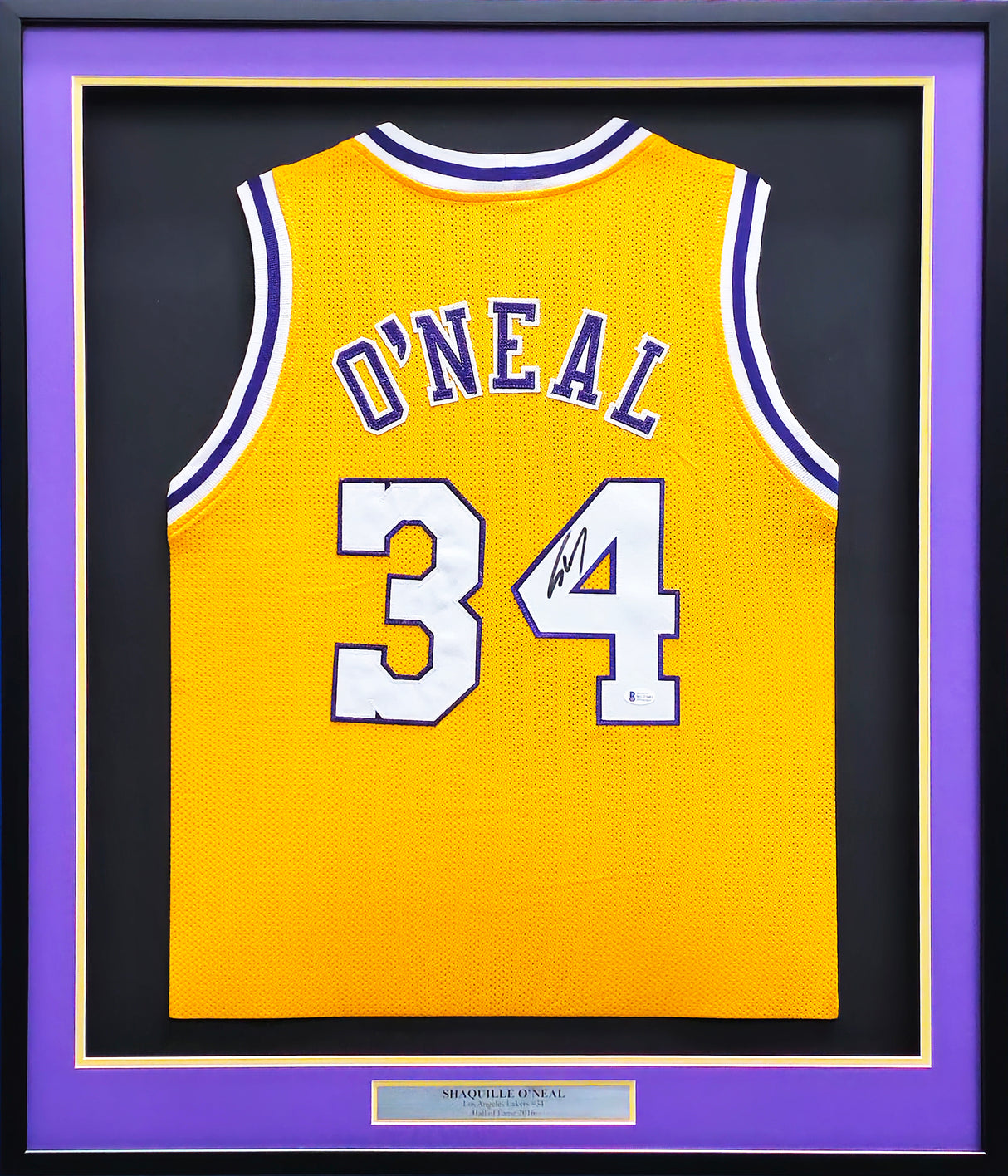 Los Angeles Lakers Shaquille O'Neal Autographed Framed Yellow Jersey Beckett BAS Stock #223786