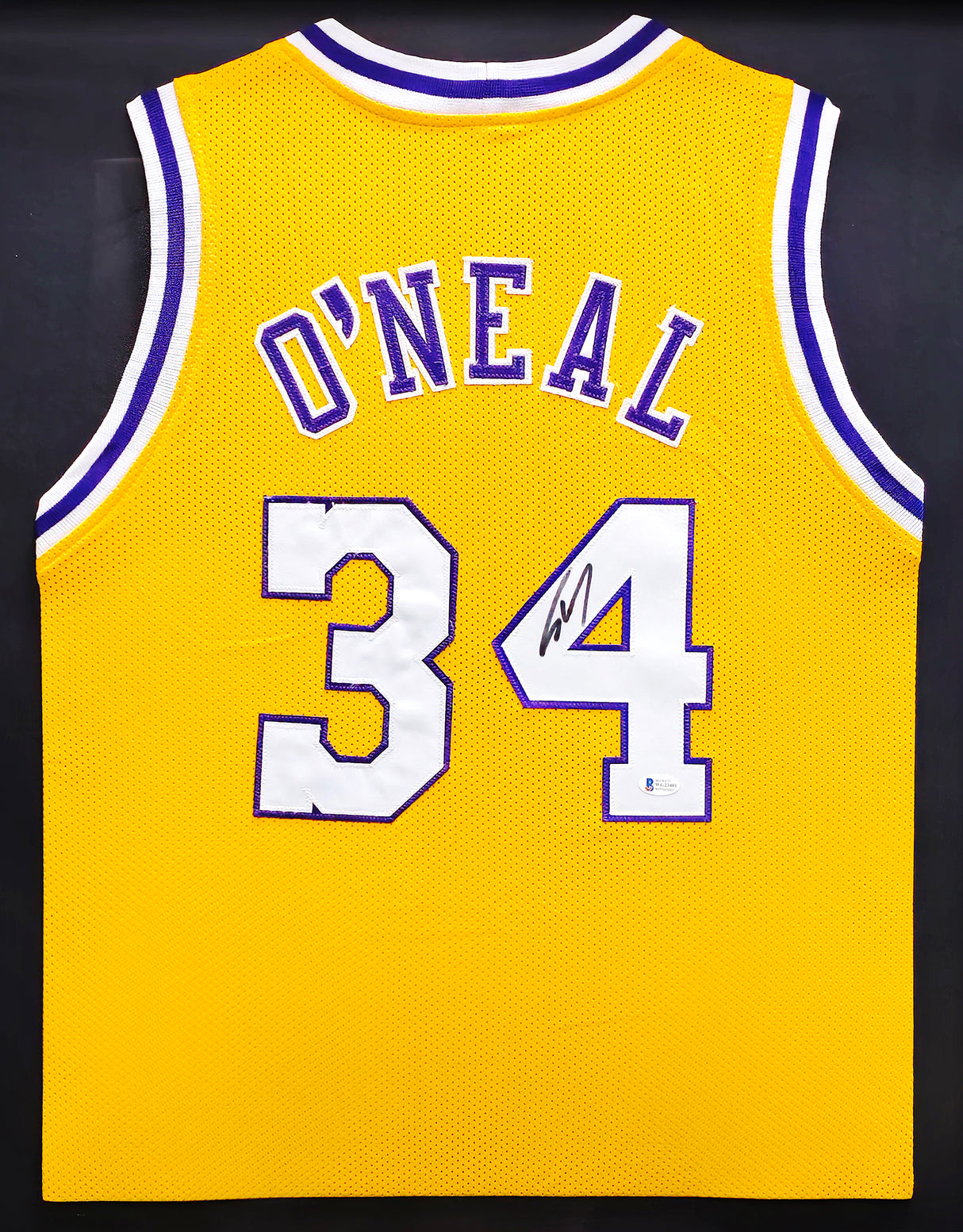 Los Angeles Lakers Shaquille O'Neal Autographed Framed Yellow Jersey Beckett BAS Stock #223786