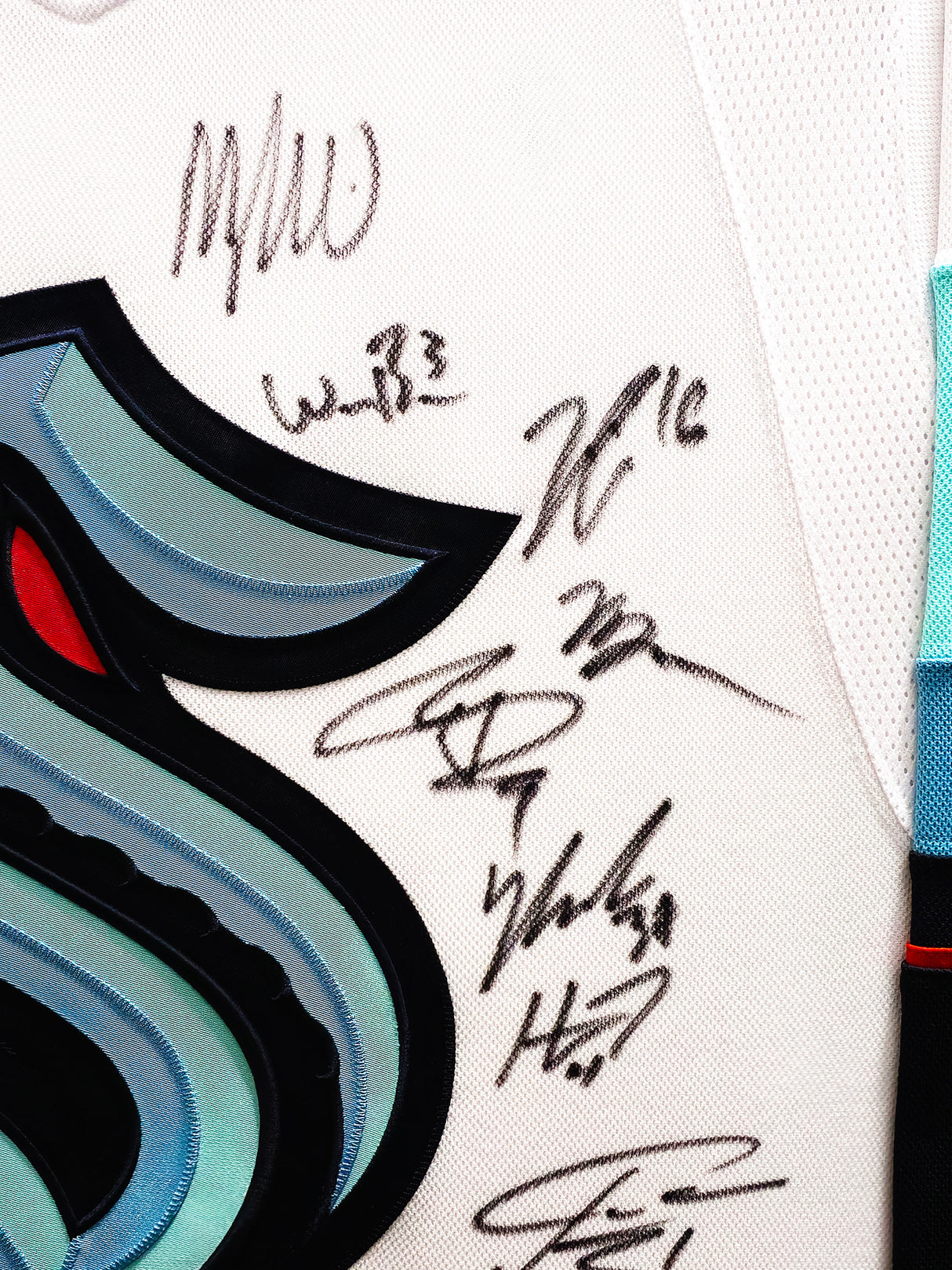Seattle Kraken 2021-22 Inaugural Season Team Signed Autographed Framed White Adidas Jersey With 24 Signatures Including Jordan Eberle & Jared McCann Fanatics Holo Stock #223780