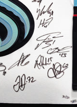 Seattle Kraken 2021-22 Inaugural Season Team Signed Autographed Framed White Adidas Jersey With 24 Signatures Including Jordan Eberle & Jared McCann Fanatics Holo Stock #223780