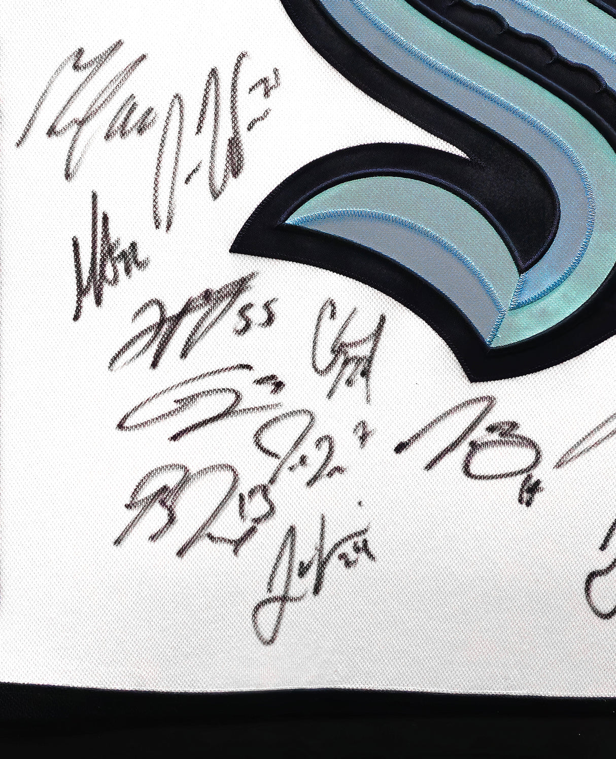 Seattle Kraken 2021-22 Inaugural Season Team Signed Autographed Framed White Adidas Jersey With 24 Signatures Including Jordan Eberle & Jared McCann Fanatics Holo Stock #223780