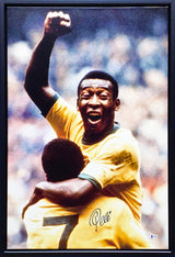 Pele Autographed Framed 20x30 Canvas Photo CBD Brazil Beckett BAS Stock #223778