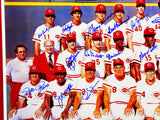 1976 Cincinnati Reds Big Red Machine Team Autographed Framed 24x36 Poster With 27 Signatures Including Johnny Bench & Pete Rose Beckett BAS Stock #223770