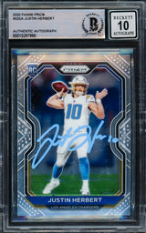 Justin Herbert Autographed 2020 Panini Prizm Rookie Card #325 Los Angeles Chargers Auto Grade Gem Mint 10 Light Blue Beckett BAS #15297968