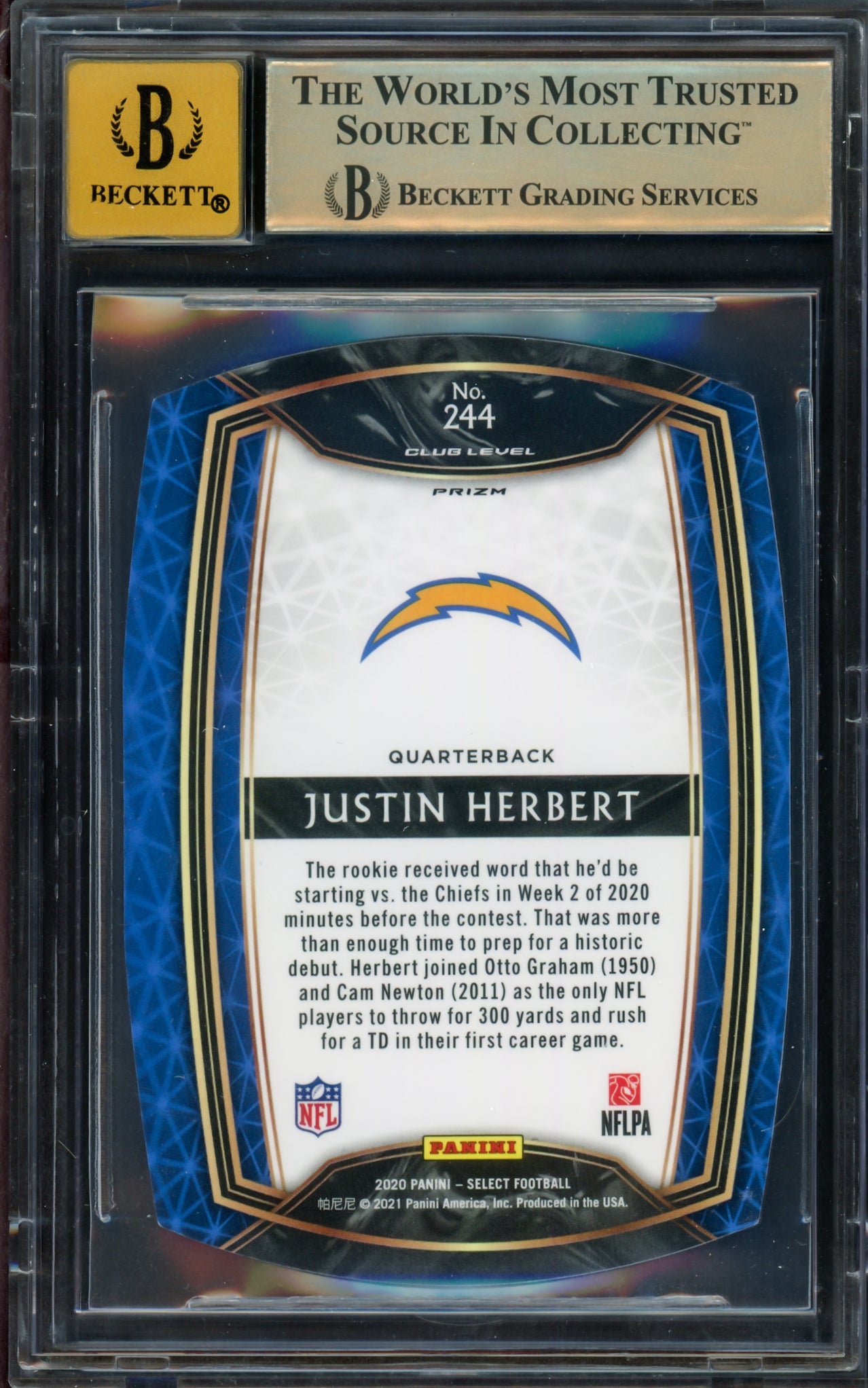 Justin Herbert Autographed 2020 Select Prizm Red Die Cut Rookie Card #244 Los Angeles Chargers BGS 9.5 Auto Grade Gem Mint 10 Beckett BAS #15297498