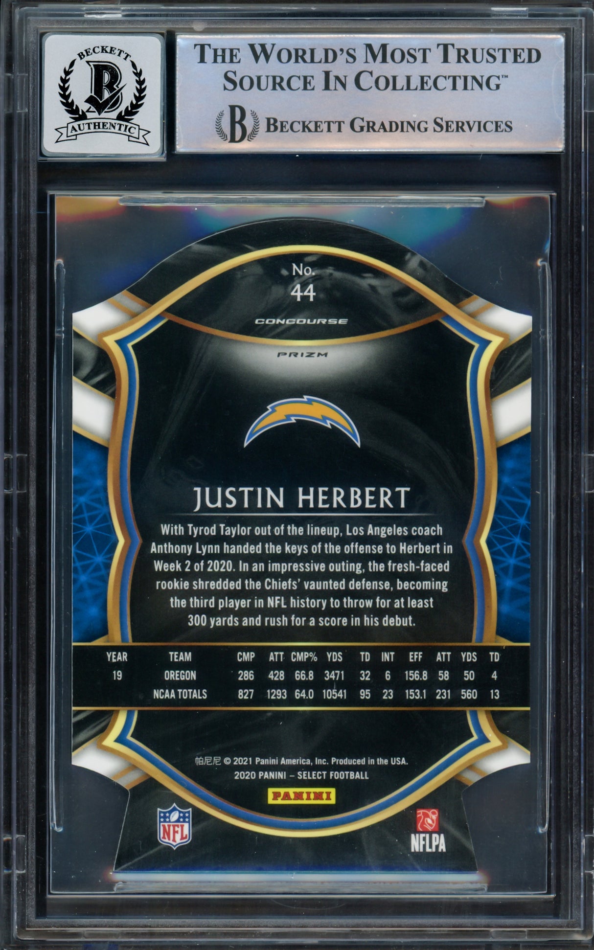 Justin Herbert Autographed 2020 Select Prizm Maroon Die Cut Rookie Card #44 Los Angeles Chargers BGS 9 Auto Grade Gem Mint 10 Beckett BAS #15297634