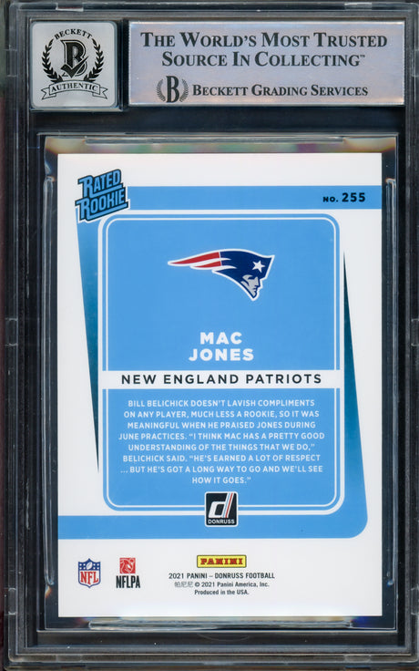 Mac Jones Autographed 2021 Donruss Red Press Proof Rookie Card #255 New England Patriots Auto Grade Gem Mint 10 Beckett BAS #15297978
