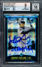 Ichiro Suzuki Autographed 2001 Bowman Chrome X-Fractor English Rookie Card #351A Seattle Mariners BGS 9 Auto Grade Gem Mint 10 "01 ROY/MVP" Beckett BAS #15094354