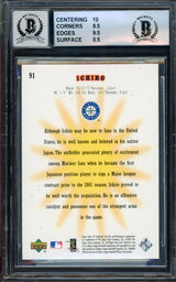 Ichiro Suzuki Autographed 2001 Upper Deck SP Authentic Rookie Card #91 Seattle Mariners BGS 9 Auto Grade Gem Mint 10 "01 ROY/MVP" #316/1250 Beckett BAS #15094352