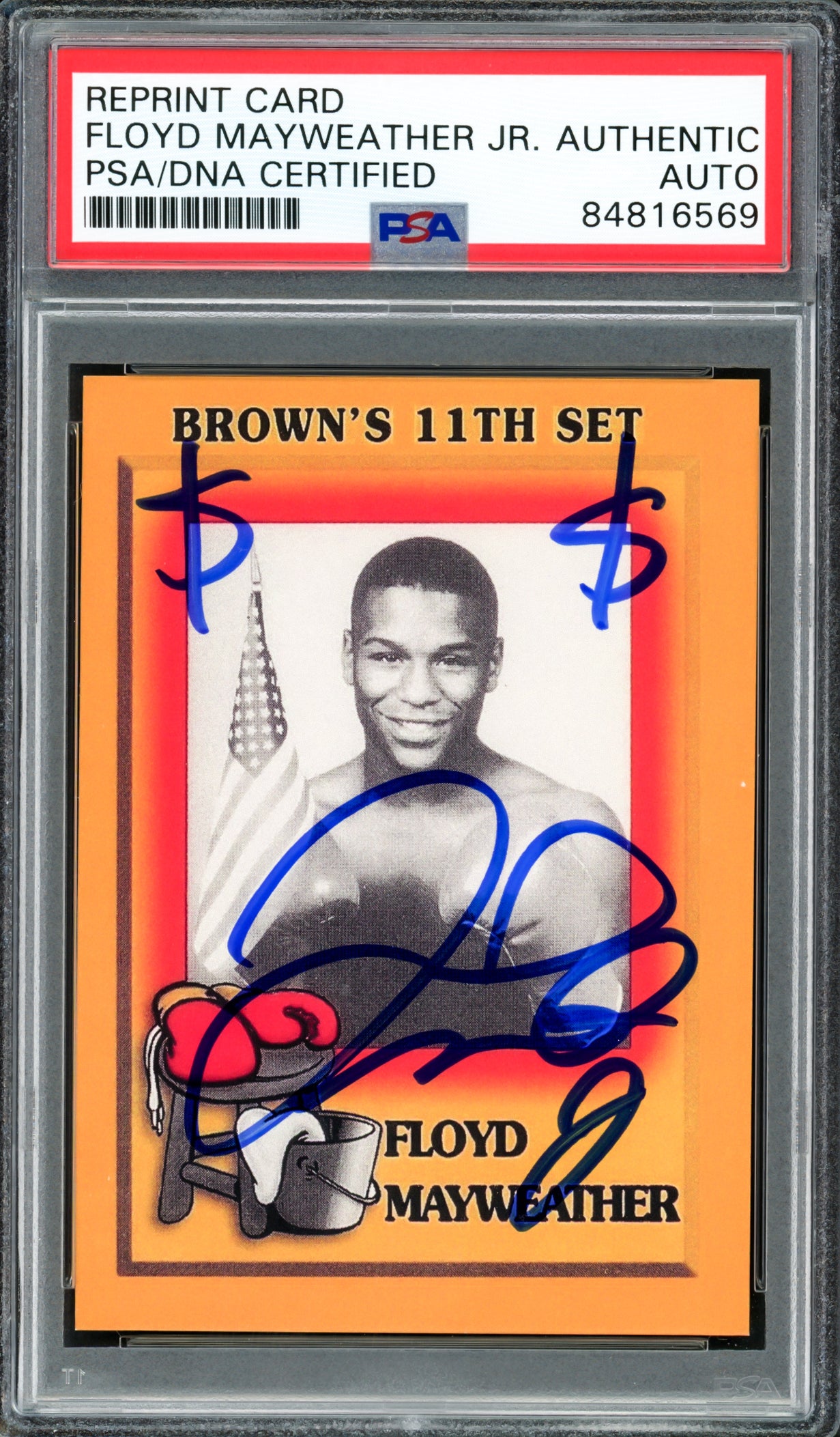 Floyd Mayweather Jr Autographed 1997 Brown's Boxing Rookie Retro Reprint Rookie Card #51 "$$" Money PSA/DNA #84816569