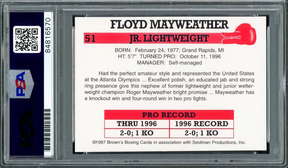 Floyd Mayweather Jr Autographed 1997 Brown's Boxing Rookie Retro Reprint Rookie Card #51 "$" Money PSA/DNA #84816570