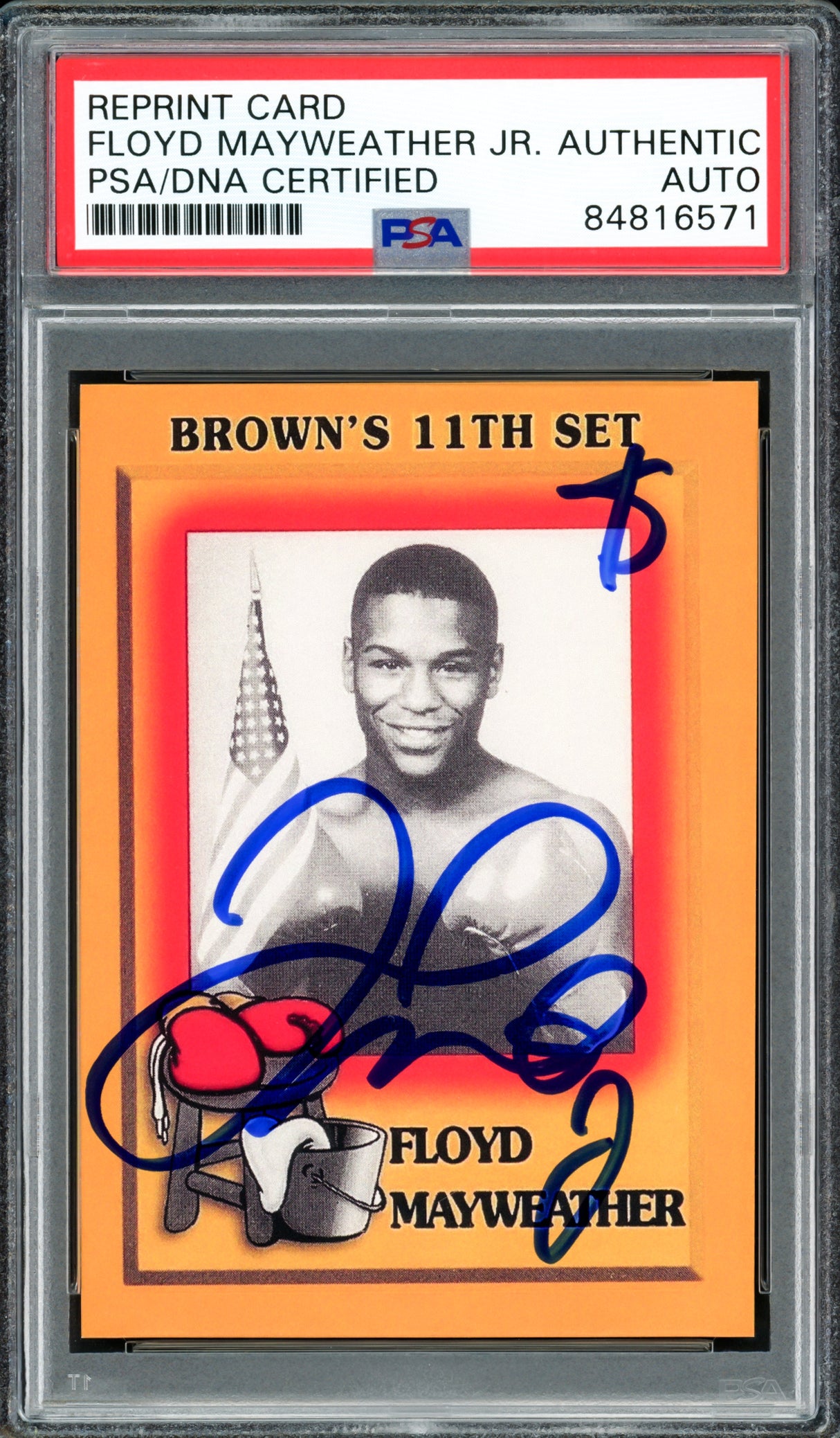 Floyd Mayweather Jr Autographed 1997 Brown's Boxing Rookie Retro Reprint Rookie Card #51 "$" Money PSA/DNA #84816571