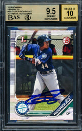 Julio Rodriguez Autographed 2019 1st Bowman Paper Rookie Card #BP33 Seattle Mariners BGS 9.5 Auto Grade Gem Mint 10 Beckett BAS Stock #211840