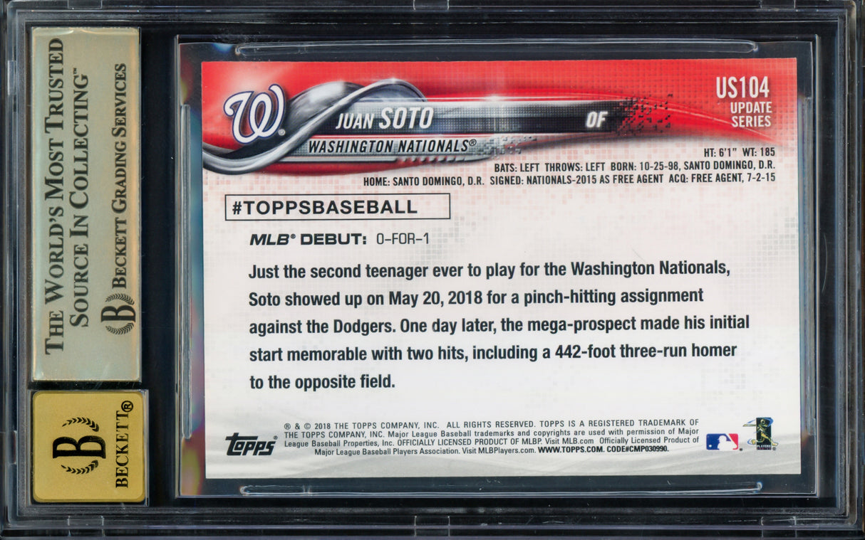 Juan Soto Autographed 2018 Topps Update Rookie Card #US104 New York Yankees BGS 9.5 Auto Grade Gem Mint 10 Beckett BAS Stock #211850
