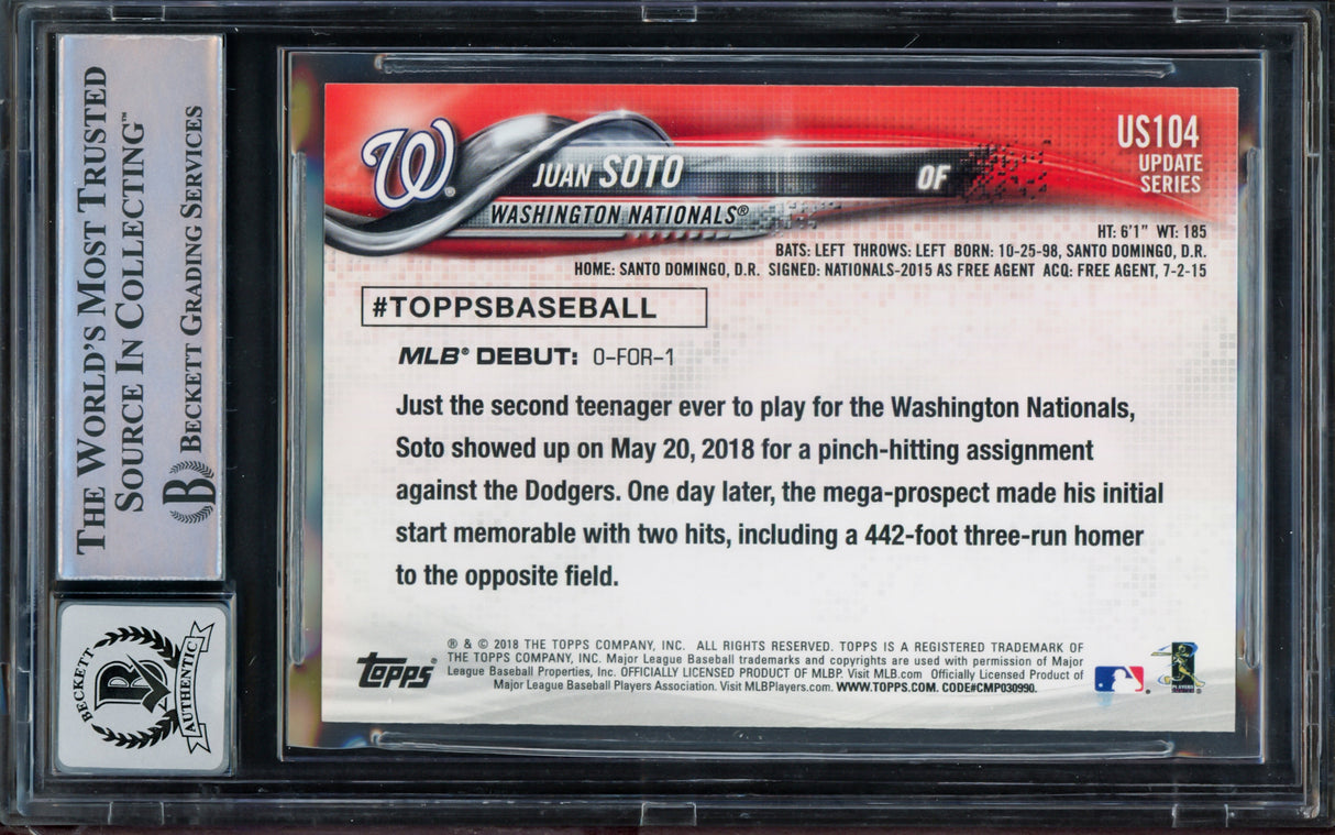 Juan Soto Autographed 2018 Topps Update Rookie Card #US104 New York Yankees BGS 9 Auto Grade Gem Mint 10 Beckett BAS Stock #211851