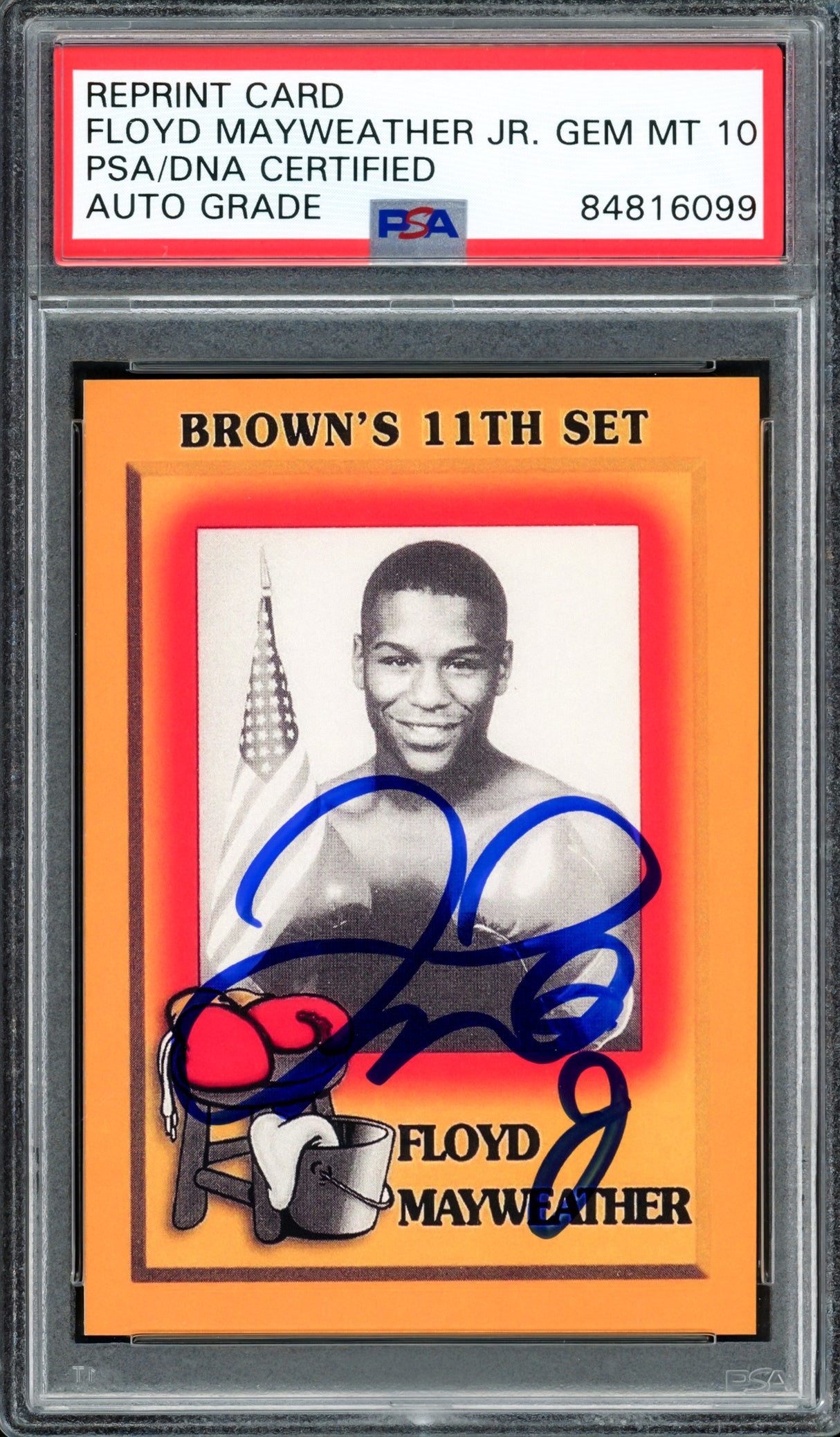 Floyd Mayweather Jr Autographed 1997 Brown's Boxing Rookie Retro Reprint Rookie Card #51 Auto Grade Gem Mint 10 PSA/DNA Stock #211858