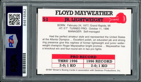 Floyd Mayweather Jr Autographed 1997 Brown's Boxing Rookie Retro Reprint Rookie Card #51 PSA/DNA Stock #211860
