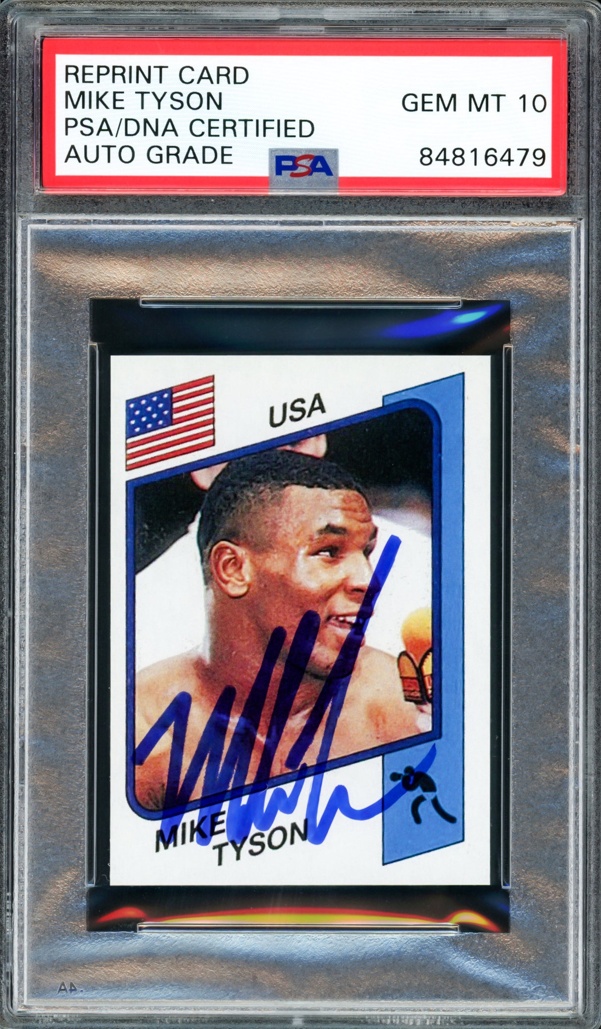 Mike Tyson Autographed 1986 Panini Supersport Rookie Retro Reprint Rookie Card #153 Auto Grade Gem Mint 10 PSA/DNA Stock #211861