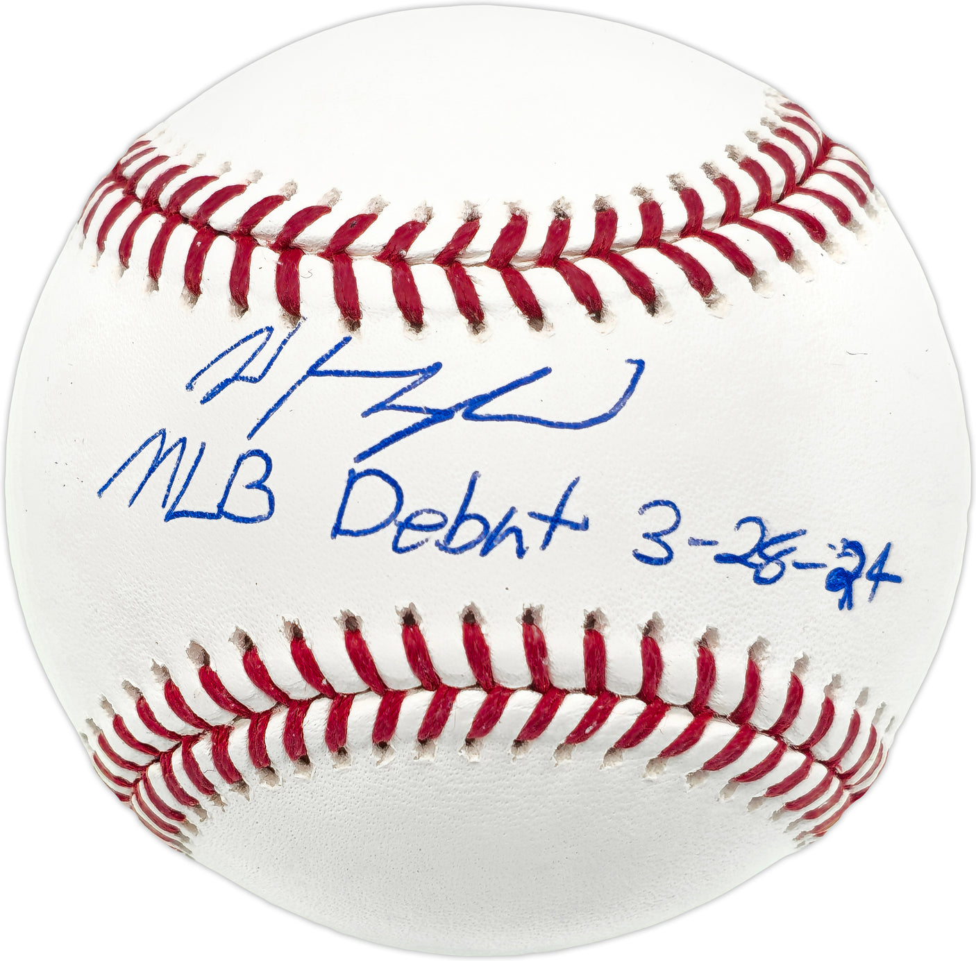 Wyatt Langford Autographed Official MLB Baseball Texas Rangers "MLB Debut 3-28-24" Fanatics MLB Holo #PX094229