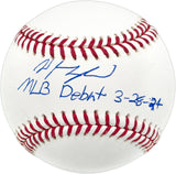 Wyatt Langford Autographed Official MLB Baseball Texas Rangers "MLB Debut 3-28-24" Fanatics MLB Holo #PX094229
