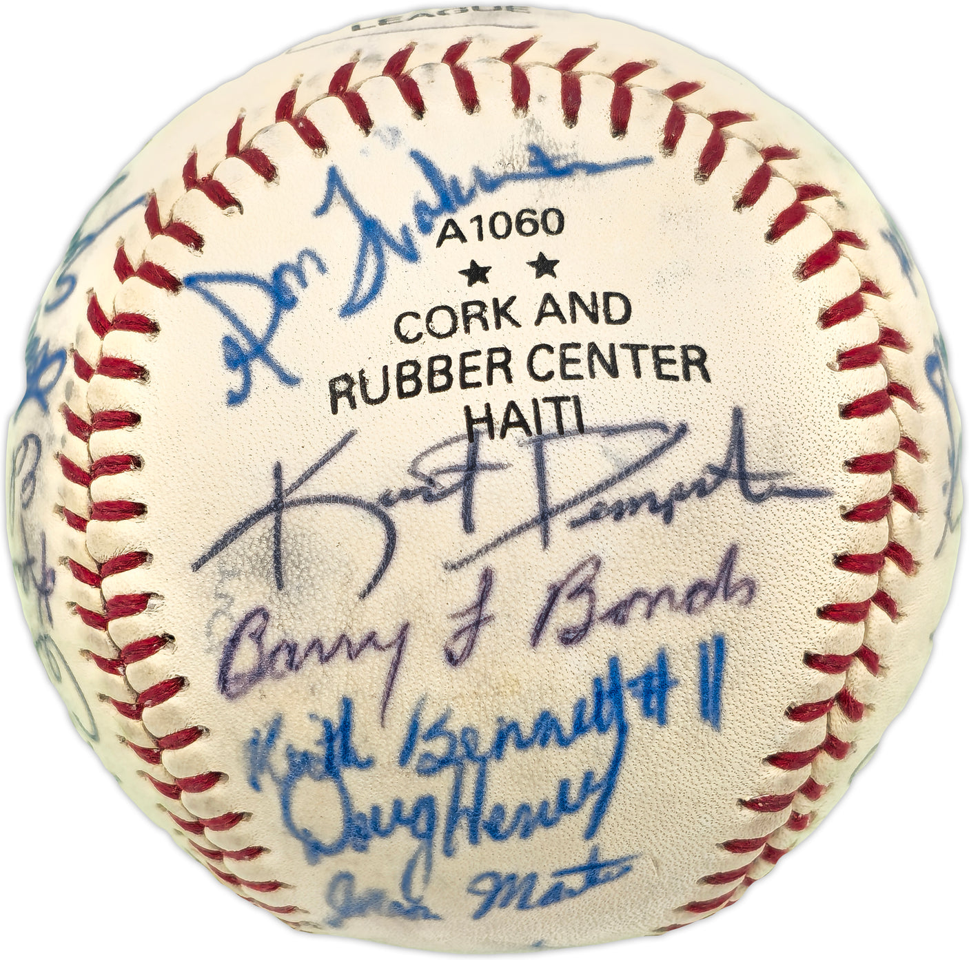 1985 Arizona State Sun Devils Team Autographed Official Wilson Professional League Baseball With 24 Signatures Including Barry Bonds Beckett BAS #A53834