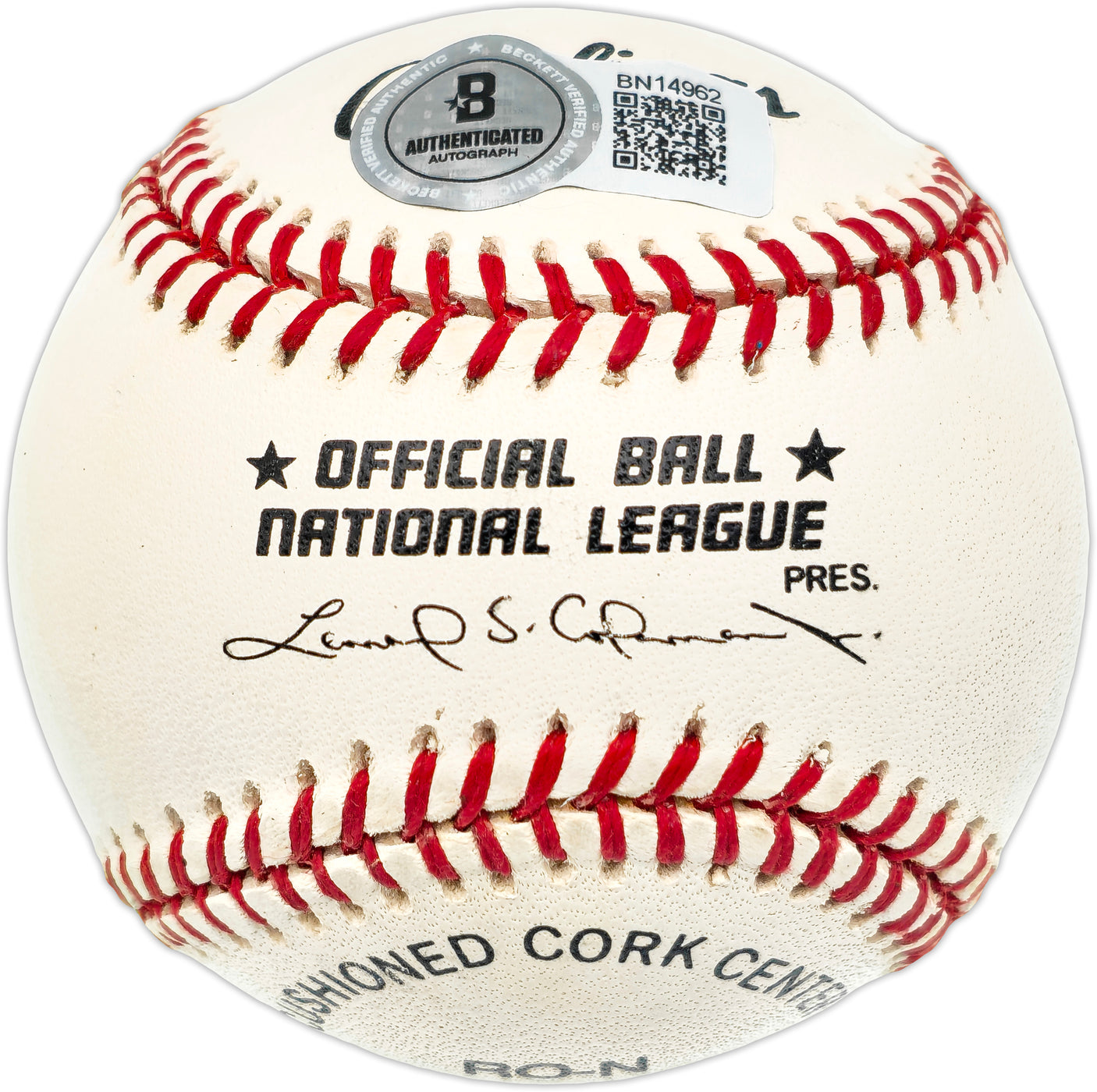 Ed Hearn Autographed Official NL Baseball New York Mets "86 WS Champs" Beckett BAS QR #BN14962