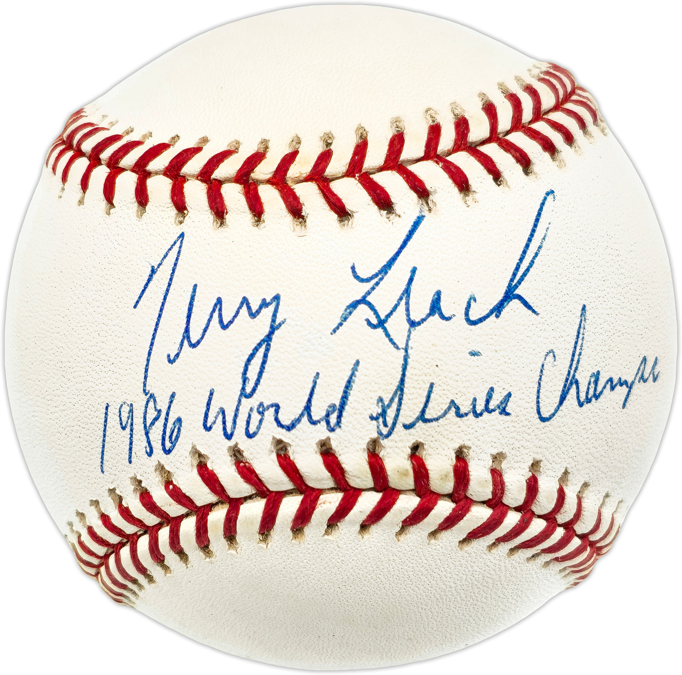 Terry Leach Autographed Official NL Baseball New York Mets "1986 World Series Champs" Beckett BAS QR #BN14965