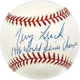 Terry Leach Autographed Official NL Baseball New York Mets "1986 World Series Champs" Beckett BAS QR #BN14965