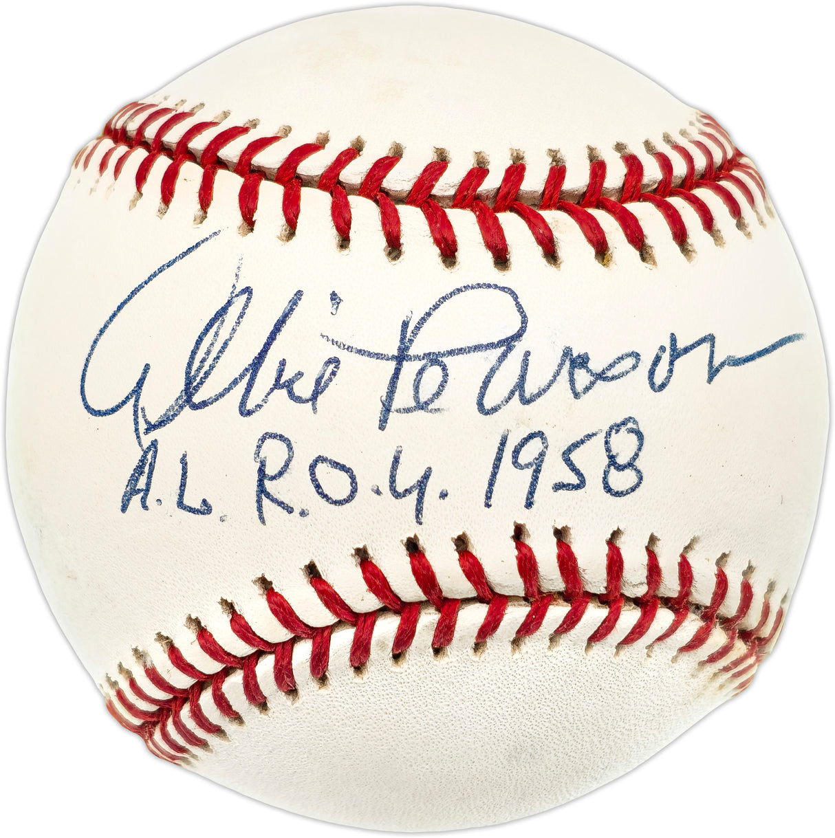 Albie Pearson Autographed Official AL Baseball Washington Senators "AL ROY 1958" Beckett BAS QR #BN14978