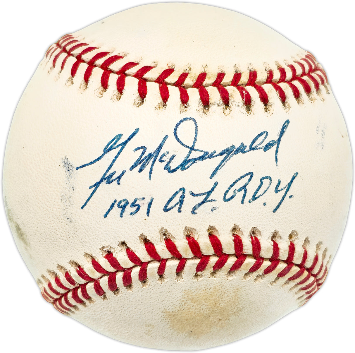 Gil McDougald Autographed Official AL Baseball New York Yankees "1951 AL ROY" Beckett BAS QR #BN14983