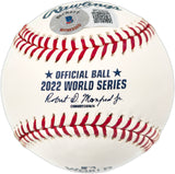 Cristian Javier Autographed Official 2022 World Series Logo Baseball Houston Astros "22 WS Game 4 No Hitter" (Smudged) Beckett BAS Witness #W722632