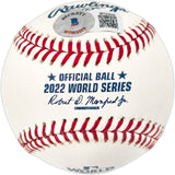 Michael Brantley Autographed Official 2022 World Series Logo Baseball Houston Astros "2022 WS Champions" Beckett BAS Witness #W722649