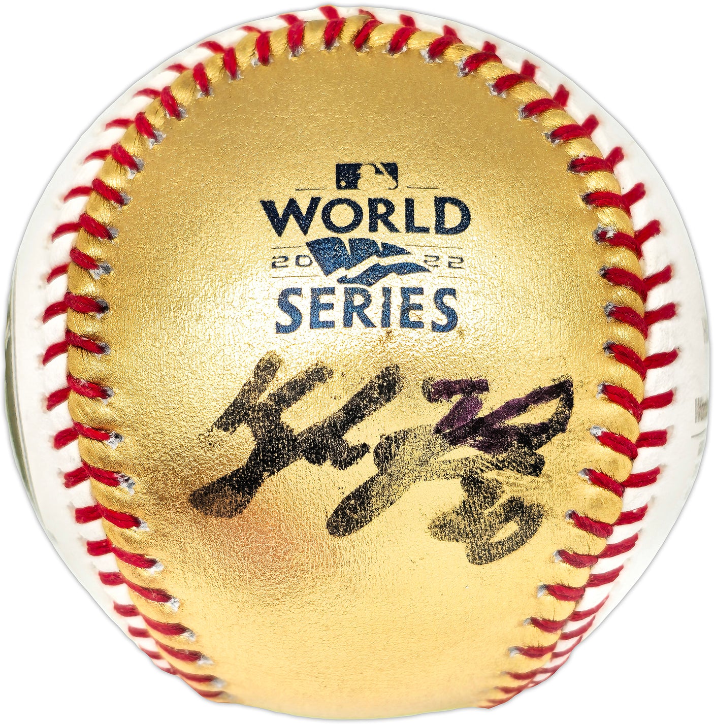 Kyle Tucker Autographed Official   2022 World Series Gold MLB Baseball Houston Astros (Smudged) Beckett BAS Witness #W381818