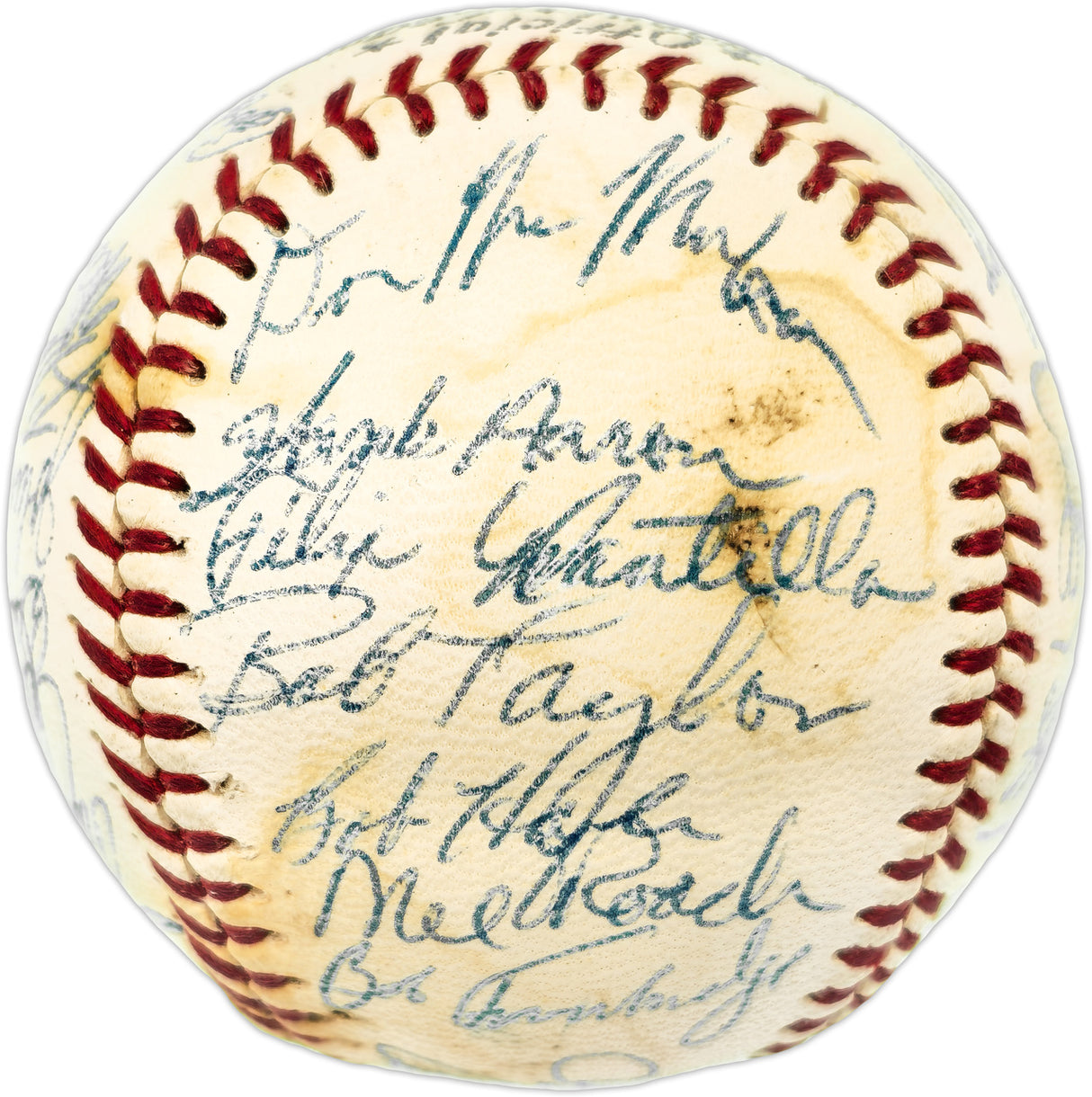 1957 Milwaukee Braves Team Autographed Official Giles NL Baseball PSA 5 Auto Grade 7 With 29 Signatures Including Hank Aaron & Eddie Mathews PSA/DNA #AE04716