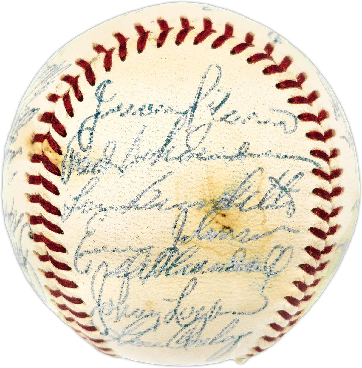 1957 Milwaukee Braves Team Autographed Official Giles NL Baseball PSA 5 Auto Grade 7 With 29 Signatures Including Hank Aaron & Eddie Mathews PSA/DNA #AE04716