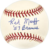 Red Murff Autographed Official NL Baseball Milwaukee Braves "57 Braves" JSA #D82826