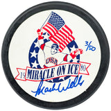 Mark Wells Autographed 1980 Miracle on Ice Logo Hockey Puck Team USA #3/50 Beckett BAS QR #BN93398