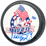 Neal Broten Autographed 1980 Miracle on Ice Logo Hockey Puck Team USA #3/50 Beckett BAS QR #BN93415