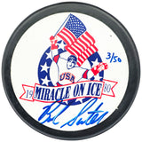 Bob Suter Autographed 1980 Miracle on Ice Logo Hockey Puck Team USA #3/50 Beckett BAS QR #BN93401