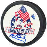 Mike Ramsey Autographed 1980 Miracle on Ice Logo Hockey Puck Team USA #3/50 Beckett BAS QR #BN93416