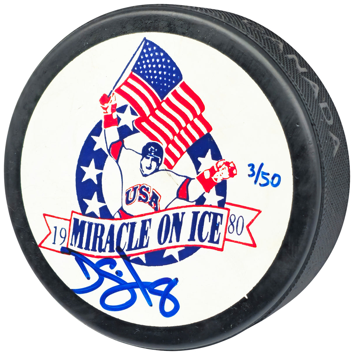 Dave Silk Autographed 1980 Miracle on Ice Logo Hockey Puck Team USA #3/50 Beckett BAS QR #BN93399