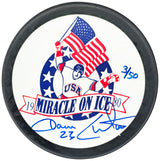 Dave Christian Autographed 1980 Miracle on Ice Logo Hockey Puck Team USA #3/50 Beckett BAS QR #BN93403