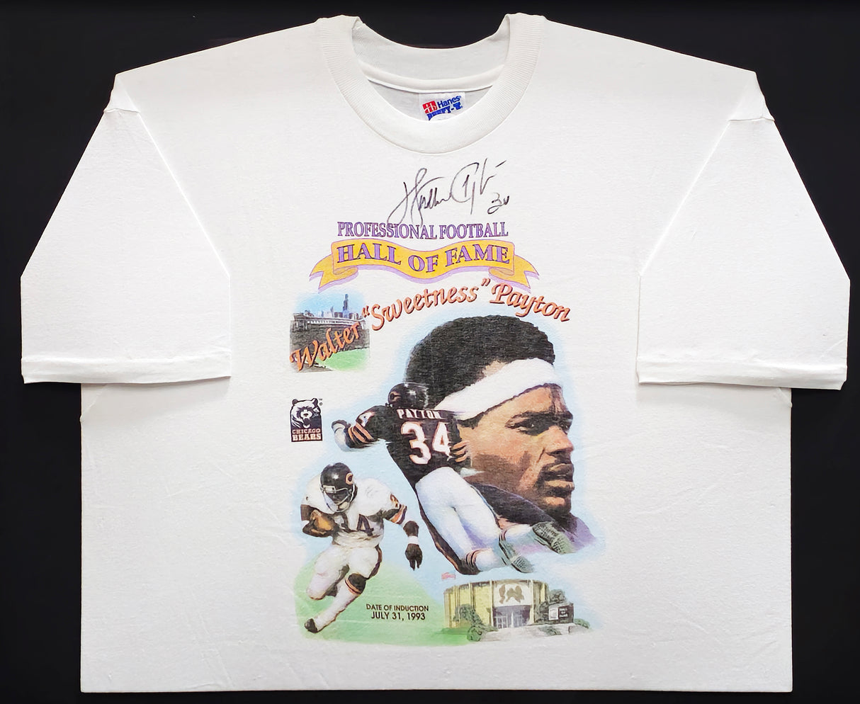 Chicago Bears Walter Payton Autographed Framed White Football Hall Of Fame T-Shirt Jersey "34" JSA #AK66729
