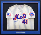 Tom Seaver Autographed Framed Cream Pinstripes 1969 Authentic Mitchell & Ness Jersey New York Mets "HOF 92" 100th Anniversary Patch Size XL Beckett BAS #BK33624