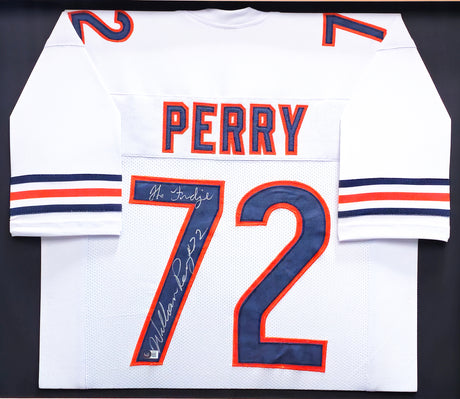 William Perry Autographed Framed White Jersey Chicago Bears "The Fridge" Beckett BAS QR #BH038627