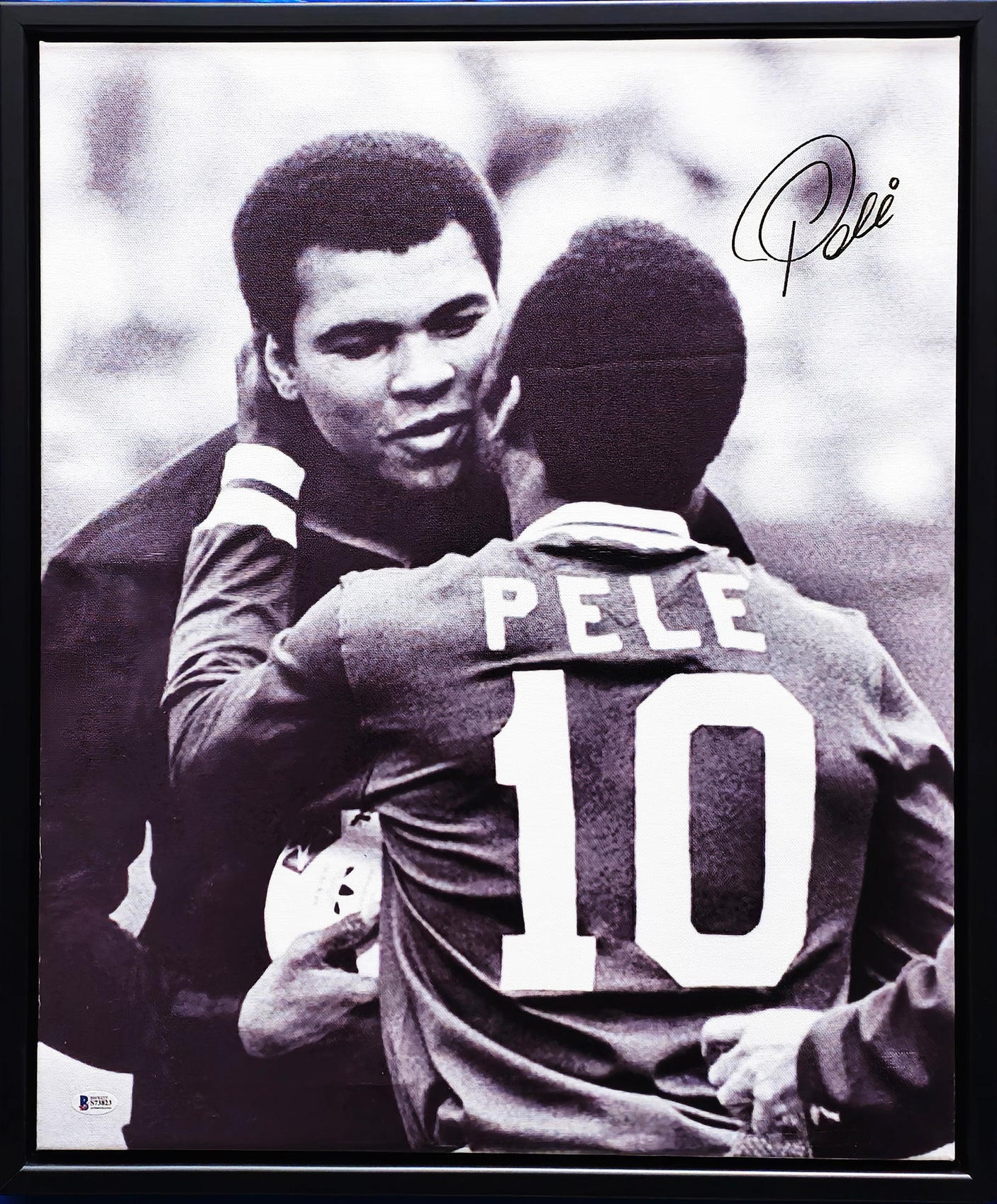 Pele Autographed Framed 20x24 Framed Canvas CBD Brazil With Muhammad Ali (Crease) Beckett BAS #S73823
