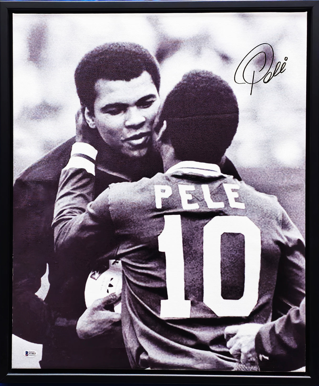 Pele Autographed Framed 20x24 Framed Canvas CBD Brazil With Muhammad Ali (Crease) Beckett BAS #S73823